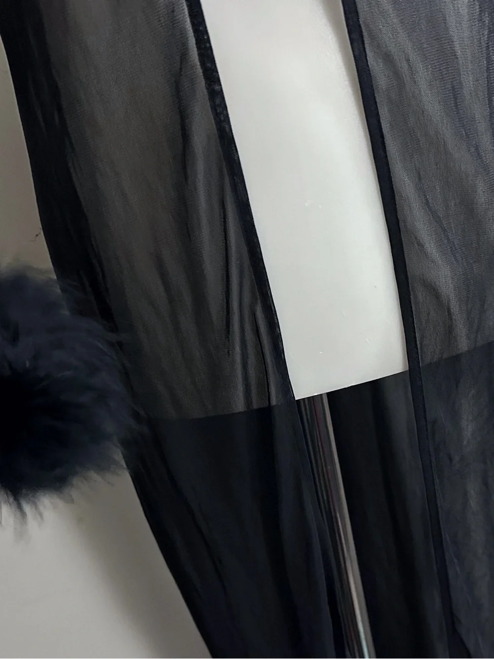 Vintage Whimsigoth Whimsical Fairy Sheer Black Long Duster with Faux Fur Cuffs
